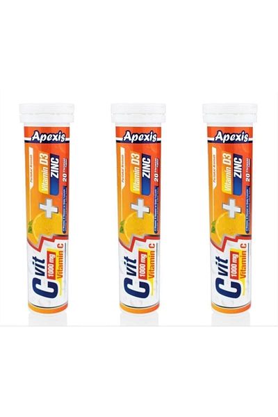 Apexis 3x20 Tablets Containing Vitamin C anD Zinc - Vitamin D3