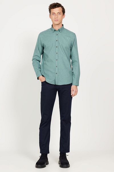 AC&Co / Altınyıldız Classics Khaki Slim Fit Zimní košile Slim Fit Oxford - límec na knoflíky