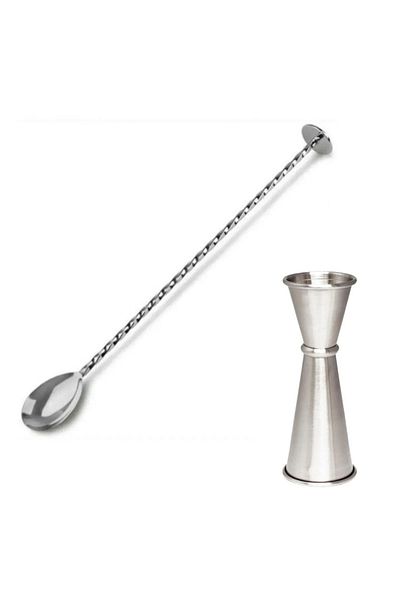 adin tasarım Bar Spoon with Mallet + Jigger 3/6 Cl Cocktail Scale Bartender Cocktail Set Cocktail Mixing Spoon