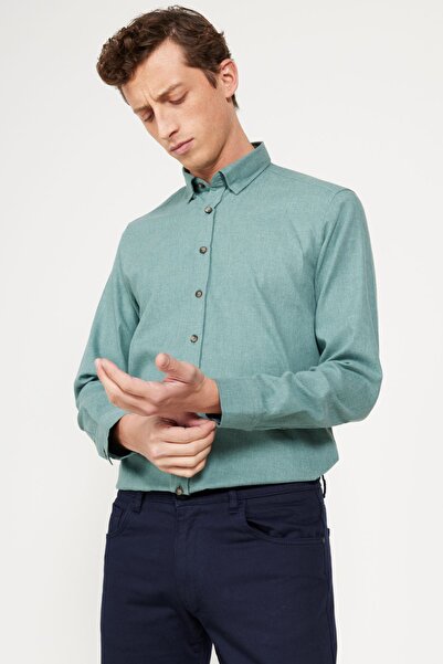 AC&Co / Altınyıldız Classics Khaki Slim Fit Zimní košile Slim Fit Oxford - límec na knoflíky