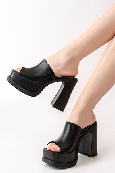 asmi shoes شبشب نسائي أسود واسع النطاق (12 سم) لتقويم العظام