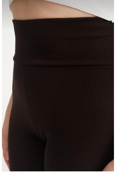 MİRA BUTİK Curve Plus Size Ribbed High Waist Black Tights