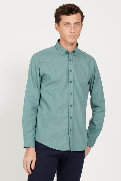 AC&Co / Altınyıldız Classics Khaki Slim Fit Zimní košile Slim Fit Oxford - límec na knoflíky