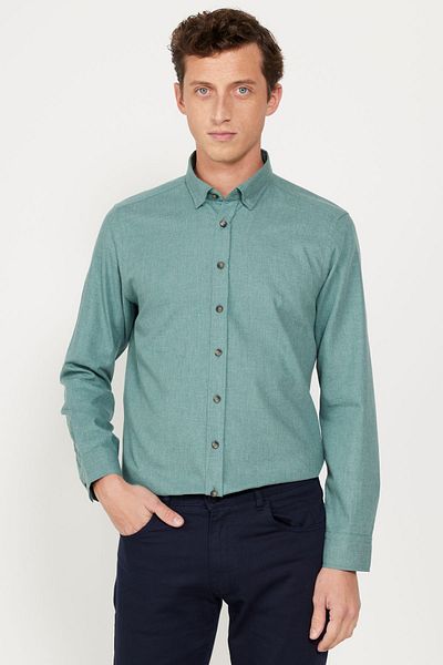 AC&Co / Altınyıldız Classics Khaki Slim Fit Zimní košile Slim Fit Oxford - límec na knoflíky