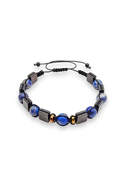 İKİZLER DOĞAL TAŞ Natural Lapis Lazuli and Hematite Macrame Bracelet