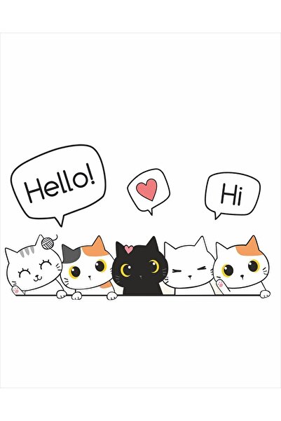 Göktuğ Hediyelik Sevimli Kediler Kapı Duvar Çocuk Odası Sticker