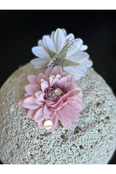 Queen Nelly Lüks Tasarım büyük taşlı yapay kasımpatı gül çiçekli taraklı yan ...