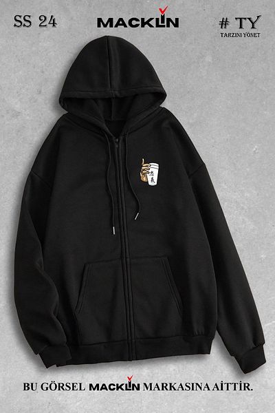 macklin Unisex Γυναικεία Ανδρική κουκούλα Bardal Χέρι Ιαπωνικά γράμματα Φούτερ με φερμουάρ Fleece Jacket