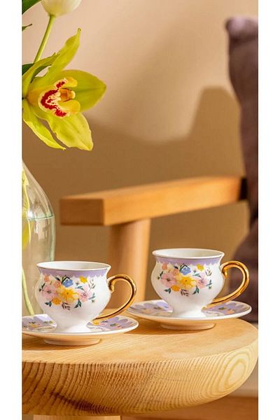 LC Waikiki Patterned Porcelain Coffee Cup Set of 2 90 Ml