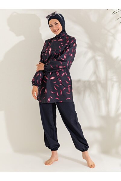 Mayo Bella ملابس سباحة مغطاة بالكامل باللون الأزرق الداكن والفوشيا - ملابس ال...