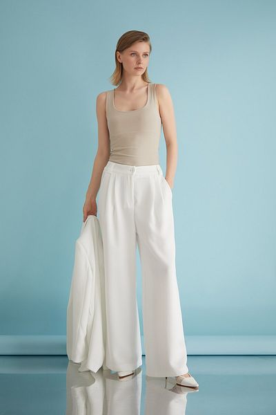 Nurs Ecru Crepe Palazzo Trousers