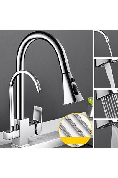 OEM Kitchen Sink Faucet Double Flow Water Purification Outlet Chrome 3 Function Sprinkler Imported
