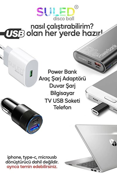 SULED Sl-1018 Mini Sihirli Disko Topu Sese Duyarlı 4w Usb Işıklı Küre Usb Enerjili Telefon Ile Çalışır