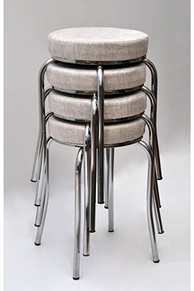 TABURECİM Tabure (4 Adet) Krom Ayaklı, Mina Kumaş, Metal Ahtapot Ayak Aygl-145