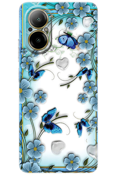 realme 12 Lite (RMX3890) Uyumlu Kılıf Desen Baskılı Silikon Çiçek ve Kelebekl...