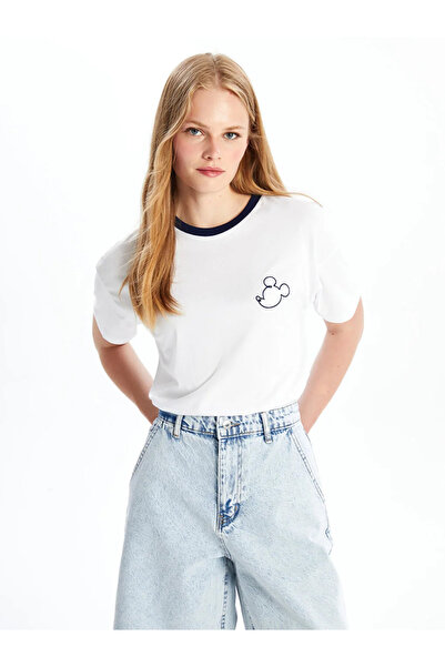 LC Waikiki Γυναικείο T-shirt LCW Vision Mickey Mouse Print - Crew Neck, κοντό μανίκι