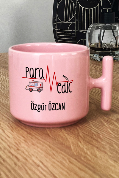 Hedizu Kişiye Özel Paramedik Pastel T Kulplu Kupa Bardak Pembe İsme Özel Tıp Bayramı Hediyeleri