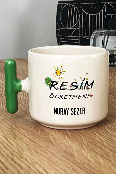 Hedizu Kişiye Özel Resim Öğretmeni Kupa Bardak T Kulplu Yeşil Öğretmenler Günü Hediyesi