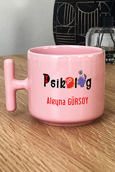Hedizu Kişiye Özel Psikolog Pastel T Kulplu Kupa Bardak Pembe İsme Özel Tıp Bayramı Hediyeleri