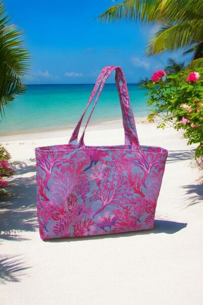 Mirayes Tasarım Gray Background Fuchsia Coral Patterned Women's Shoulder Bag ...