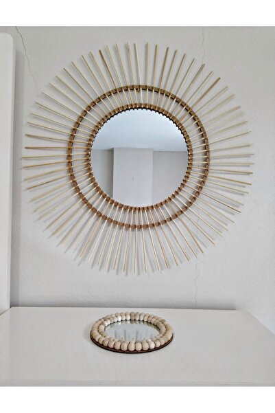 GLSTN By Bohostore 80cm bambu ayna, Rattan ayna, Konsol aya