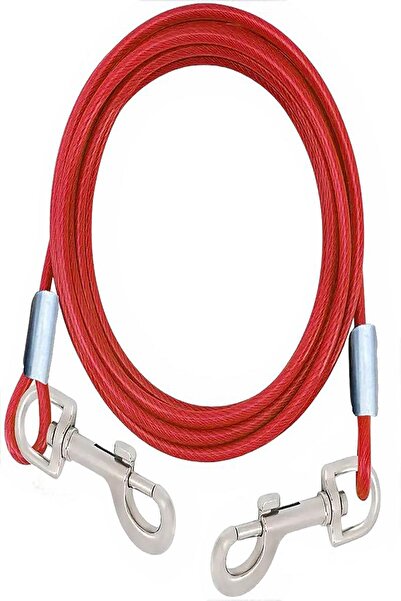 LİDERSAN ÇELİK Mm 15 Metre + 2 Vidalı Karabina Köpek Bahçe Bağlama Gezdirme Halatı Kırmızı Renk (90 Kg)