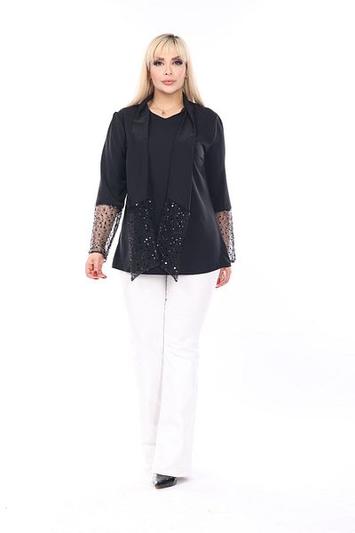 Novin Black Chic Blouse with Sleeve and Collar with sequins