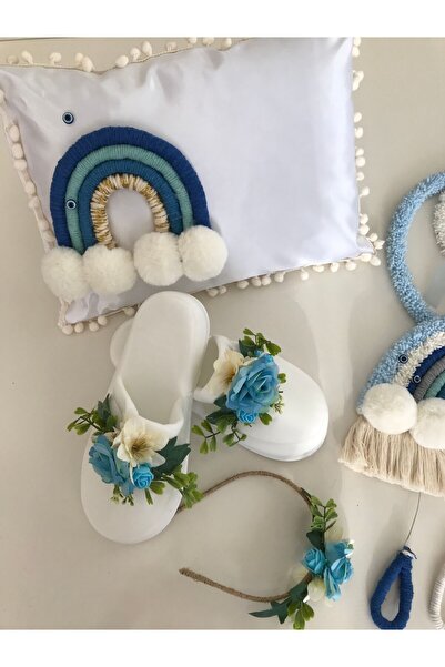 Zelis Design Makrome Bebek Kapısüsü Takı Yastığı Loğusa Terliği Loğusa Tacı 4’lü Set