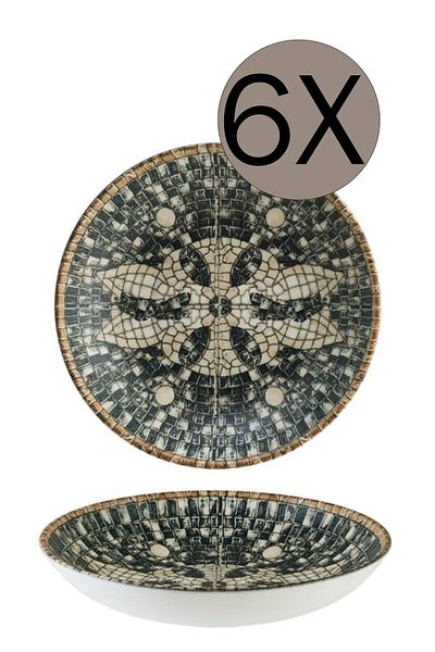 Bonna Porselen Black Bloom Mesopotamia Mosaic - Pit Plate 23 Cm, 1000 Cc, Set of 6 S-Mt-Mzpmbblm23C