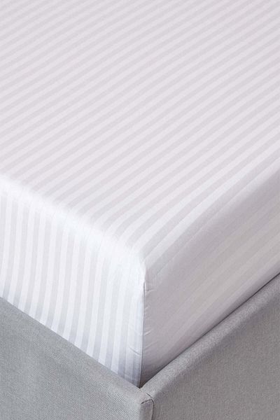 Tekstil Home Luxury Hotel Series Striped Cotton Satin White Fitted Sheet Set Double 160x200 Fitted