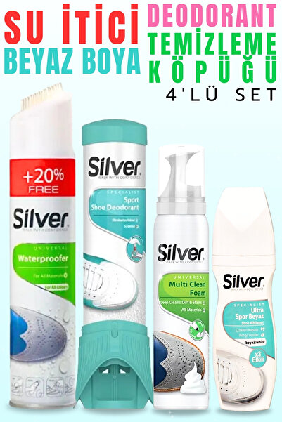 Silver 4'lü Bakım Seti - Su I?tici Sprey Temizleme Köpüğü Ultra Beyaz Ayakkabı Boyası Deodorant
