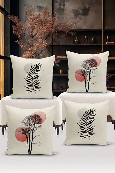 Bertille Home Minimalist Series Double Sided Digital Printed 4-Piece Throw Pillow Case Set (Minimalist Cover Set)