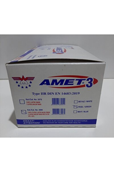 Amet Maske Meltblown Filtreli 3 Katlı 50 Li Beyaz....