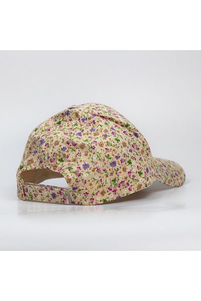 LEAN CAP Summer Flower Breeze Patterned Cotton Beige Poplin Fabric Adjustable Standard Size