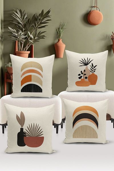 Bertille Home Minimalist Series Double Sided Digital Printed 4-Piece Throw Pillow Case Set (Minimalist Cover Set)