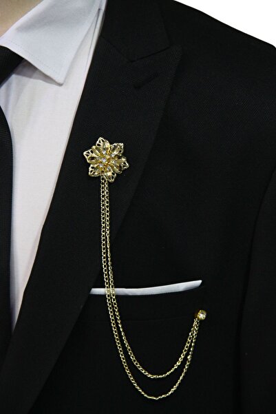 Elegante Cravatte Gold Renk Premium Model Ceket Yaka İğnesi