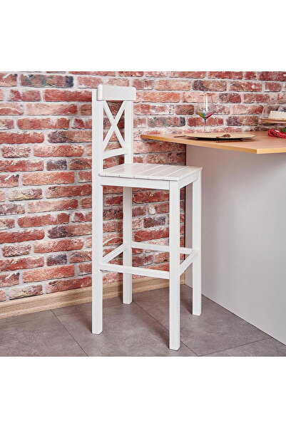 Vendyl Masif Şık Bar Taburesi - Beyaz