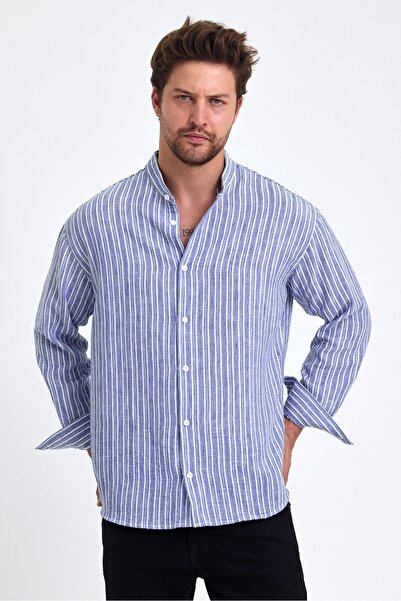 COOL TARZ Ανδρικό πουκάμισο με λινό μείγμα - Στιβαρός γιακάς, κανονική εφαρμογή