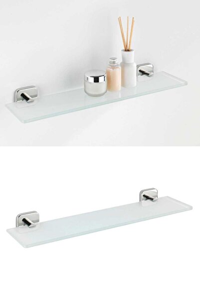 Saban WENKO Saten camdan yapılmış raf, paslanmaz çelikten yapılmış tutucu