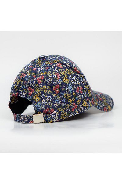 LEAN CAP Summer Flower Breeze Patterned Navy Blue Cotton Poplin Fabric Adjustable Standard Size