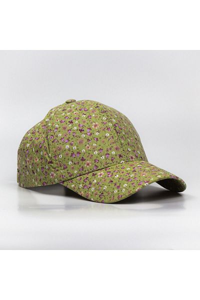 LEAN CAP Green Floral Patterned Cotton Poplin Fabric - Adjustable Size