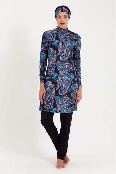 MEBA Γυναικείο Μαγιό με Λύκρα Full Covered Hijab με μαύρο σχέδιο