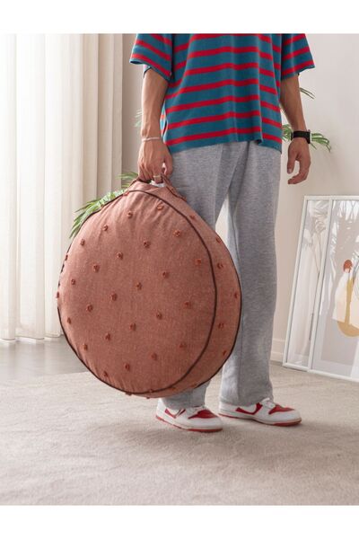 Ottoson Çok Amaçlı Puantiyeli Keten Yer Bahçe Minderi Fermuarlı Iç Dolgulu Yıkanabilir 60x60