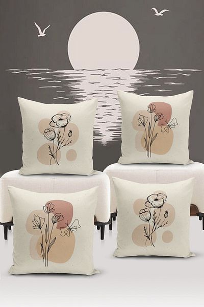 Bertille Home Minimalist Series Double Sided Digital Printed 4-Piece Throw Pillow Case Set (Minimalist Cover Set)