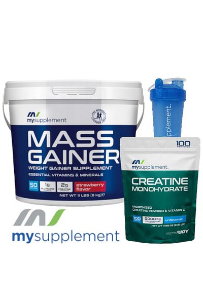 MYSUPPLEMENT Mass Gainer Carb Powder with Strawberry Flavor - 5 Kg Creatine Monohyrate Doypack 506g