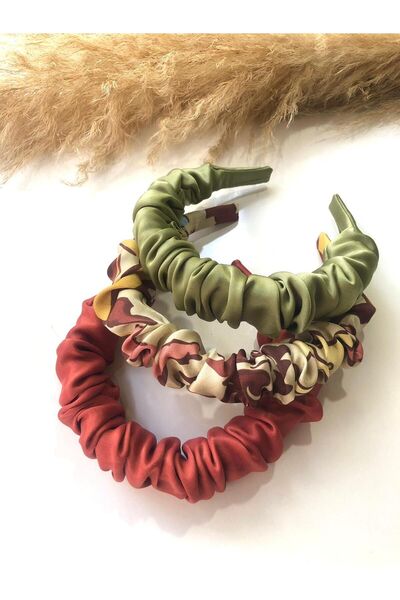 KİKİYS Burgundy Cream Patterned 3-Piece Crown Set Hair Accessory Hair Band