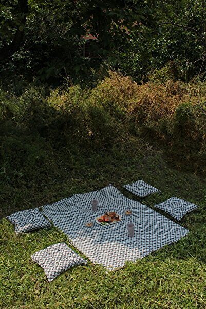 ADARYA HOME Yer Masa Piknik Örtüsü Sofra Bezi 160 X 160 , 4 Minder 45 X 45cm Set (GRİ)