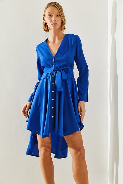 Bianco Lucci Damenkleid mit V-Ausschnitt, vorne kurz, hinten lang und Gürtel, 22106 60251499