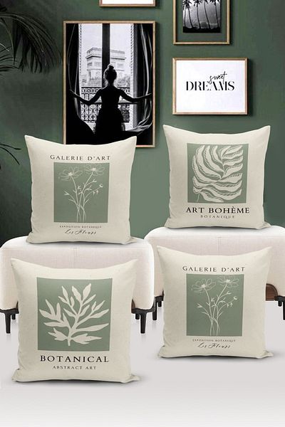 Bertille Home Art Series Double Sided Digital Printed 4-Piece Throw Pillow Case Set (Art Cover Set)