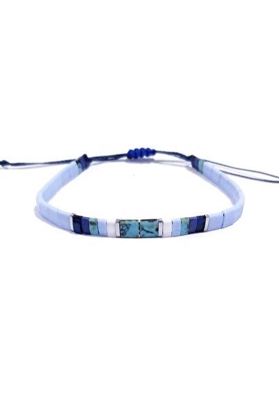 Funny Takılar Gümüş Rengi Hematit Doğaltaşlı Mavi Turkuaz Rengi Unisex Miyuki...